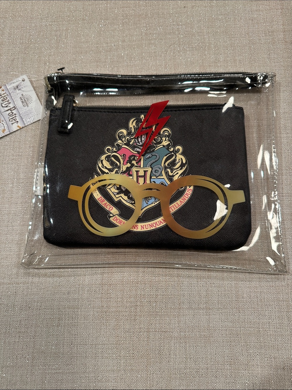 Harry Potter 2 pc Black / clear Toiletry Pouch Gold Glasses